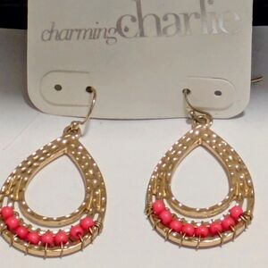 Charming Charlie Gold Earrings with Pink Beads